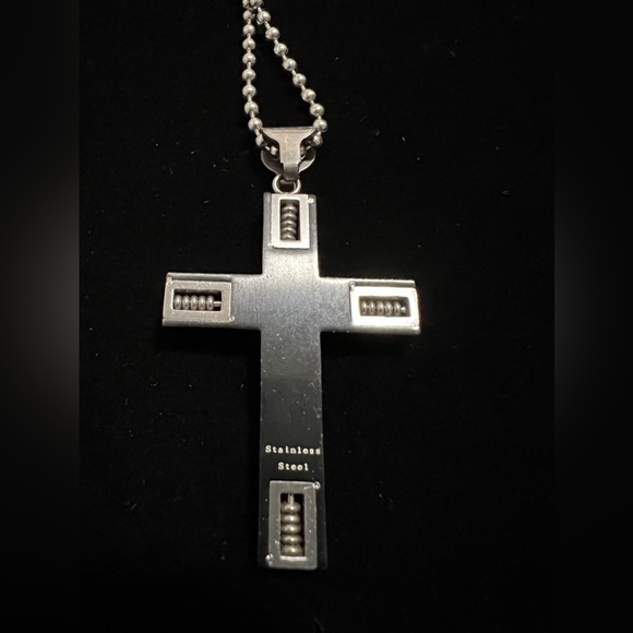 New Men Cross Stainless Steel Necklace Silver, Black - Picture 4 of 5